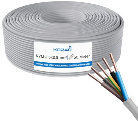 kör4u Cavo di installazione NYM-J 5 x 2,5 mm² - 50 m, cavo di alimentazione per installazione elettrica, cavo per ambienti umidi, DIN VDE 0250-204
