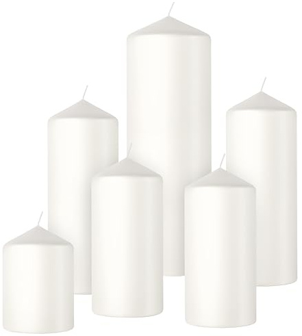 bolsius Bougies Pilier Lisses, Lot de 6, Blanc, Bougies Décoratives pour la Maison, Longue Durée de Combustion, Non Parfumées, Cire Végétale Naturelle, Sans Huile de Palme