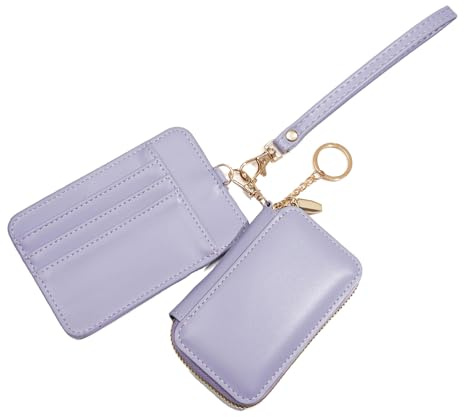 Zwei Taschen, Schlüsselanhänger, Geldbörse mit abnehmbaren Reißverschlüssen, Münzgeldbörse, Kartenhalter, Minis-Kartenetui, für Damen und Herren, abnehmbare Münzbörse, Taro Violett, Mass Beauty