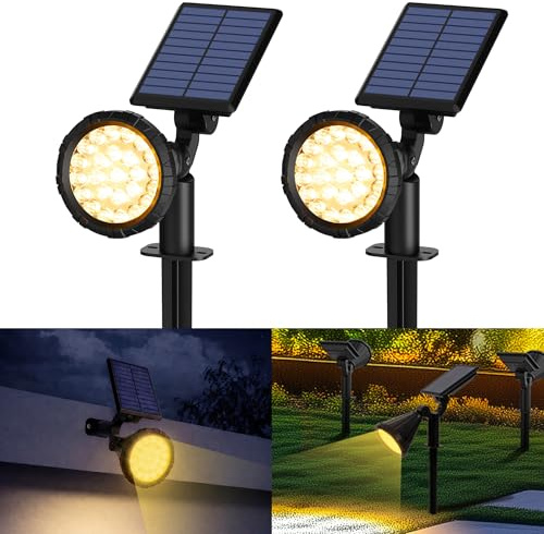 Solpex Focos Solares para Exteriores, IP65 ImpermeableLuces Solares para Jardín, 25 Ledes luces de Camino, para Caminos, Jardines, Cercas (Blanco Cálido, 2 Unidades)