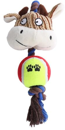 Juguete de peluche para perros con cabeza chirriante, pelota de tenis, juguete interactivo con nudo de cuerda, juguete de dentición para perros medianos y grandes