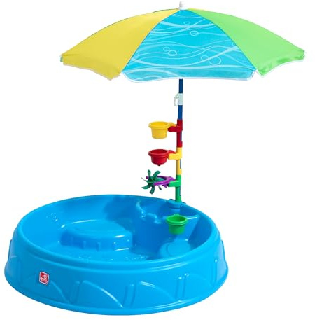 Step2 Play & Shade Pool, Kids Activity Pool with Umbrella, Summer Outdoor Toys, 7 Piece Toy Accessories, For Toddlers 2+ Years Old