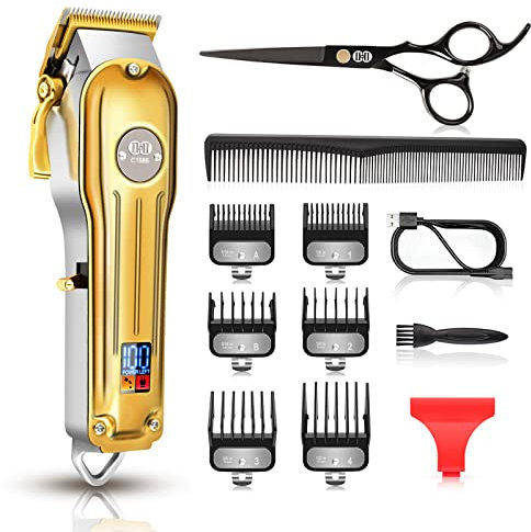 CIICII Cordless Hair Clippers for Men, Professional Barber Clippers for Hair Cutting (12Pcs Rechargeable USB Adjustable LCD Display Hair Beard Trimming Haircut Machine Kit) for DIY Home Barber Salon