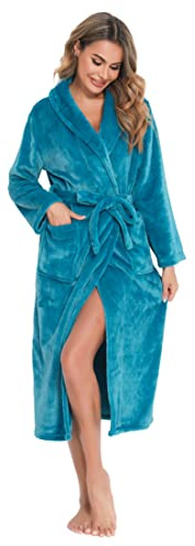 Vlazom Vestaglia Donna Invernale in Pile Morbido Accappatoio Elegante per Casa Natalizio，Blu Pavone，S