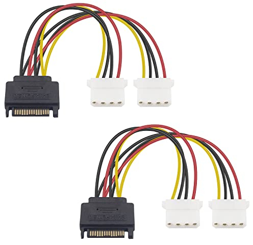 Duttek Cable divisor de alimentación SATA, Molex a Sata, doble 4Pin IDE hembra a Sata 15Pin macho Y Splitter Cable de extensión de alimentación para PC Unidad de disco 20cm (paquete de 2)