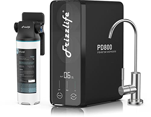 Filtre à eau à osmose inverse Frizzlife 800 GPD, NSF/ASNI 58&53&42&372, système d'osmose inverse alcalin minéral pH+, filtration en 9 étapes sans réservoir, pur/drainage 2:1, sous évier, PD800-TAM4