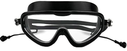 Schwimmbrille für Erwachsene, Poolbrille, transparent, Anti-Beschlag, wasserdicht, Schwimmmaske, breite Gläser, UV-Schutz, verstellbar, mit Ohrstöpsel für Männer und Frauen