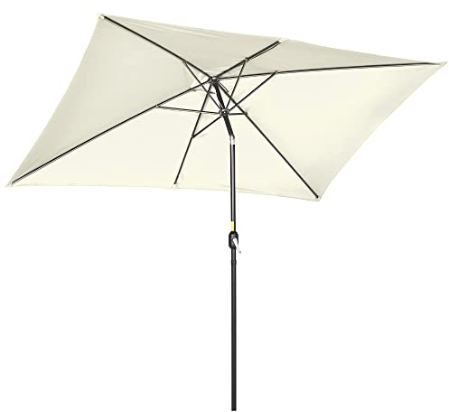 Outsunny Gartenschirm Gerader, neigbarer Sonnenschirm rechteckig Aluminium Polyester mit hoher Dichte 3 x 2 m cremefarben