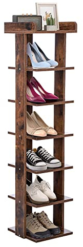 Youyijia 7 Tier Shoe Rack Organiser 25 * 27 * 104cm Shoe Rack Storage Shelf Quick Assembly Shoe Storage (Brown, 7 Grids)