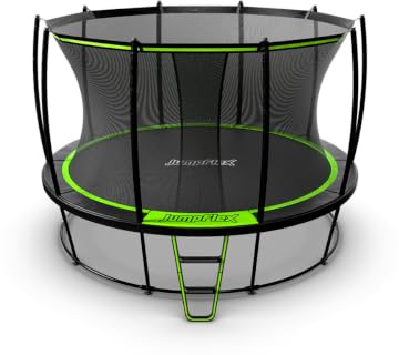 JumpFlex Hero Round Outdoor Backyard Trampoline with Net Safety Enclosure and Ladder, 12ft - Heavy-Duty Jumping Trampoline Play Equipment for Family