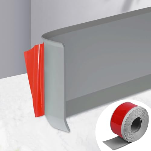 Battiscopa in PVC, Battiscopa Grigio 10 cm x 5 metri, Battiscopa Adesivo Binario di Transizione del Gap nel Muro, Battiscopa Decorativi, Battiscopa PVC per Cucina, Bagno, Soggiorno