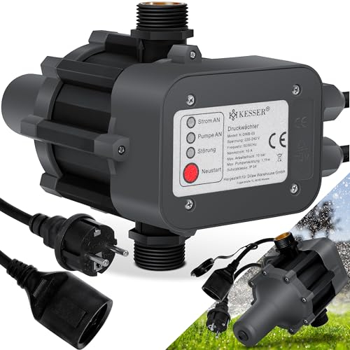 KESSER Druckwächter Druckschalter | 10bar | Pumpensteuerung | Hauswasserwerk | Gartenbewässerung | Mit Kabel | konstanter Wasserdruck | Garten & Haus | automatisches Ein- und Ausschalten | Anthrazit