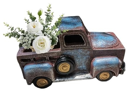 DTSFHTDAL Creative Small Truck Flower Pot, Home Decor Collectible Vehicles Vintage Mini Car Statue Farmhouse Truck Decor Table Top Decor Little Blue Truck for Props Gifts