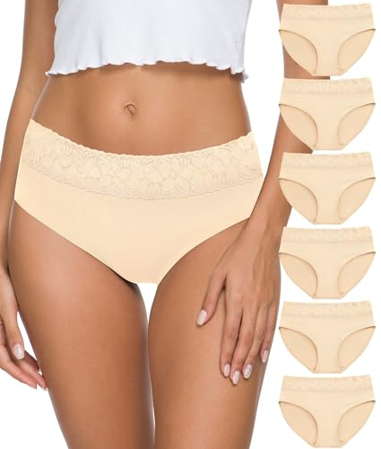 Culotte Femme Coton Slip Femme Dentelle Taille mi-Haute Confortable Respirante Elasticité Slips Lot de 6