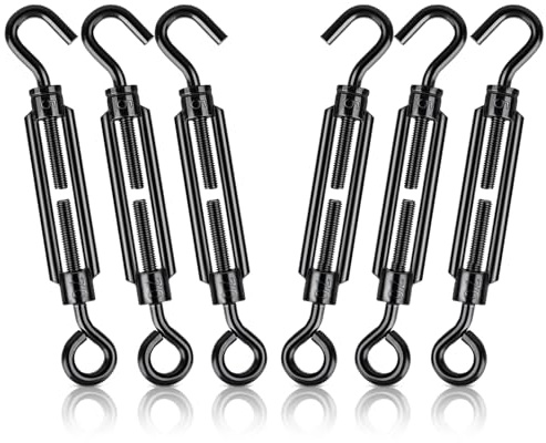 hannger Premium Black Decorative Turnbuckle Hook & Eye, 6PCS M5 Turnbuckles for Cables Wire Tightening up, Adjustable Wire Rope Tensioner for Shade Sail Fence Tent Picture Hanging Installation