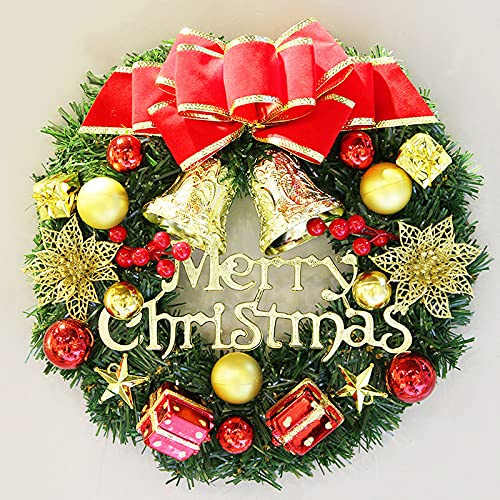 30cm Christmas Garland Wreath,Merry Christmas Wreath Front Door Ornament,Christmas Wreath Decorative Hanging Ornament Window Door Wreath for Party Holiday Décor (Color A)