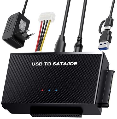 USB 3.1 Zu SATA Adapter und IDE Adapter, Universal USB Festplatten Konverter für 2,5 und 3,5 Zoll SATA & IDE HDD/SSD, Kompatible Windows/Linux/Mac OS Externes Festplattenadapter mit 12V Netzteil