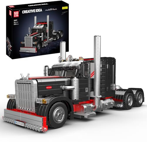 Mould King 10037 Technik Amerikanischer LKW Klemmbausteine, 1797 Teile Sportwagen Auto Modell Anhänger Montagesatz, Trailer Building Block Konstruktionsfahrzeug