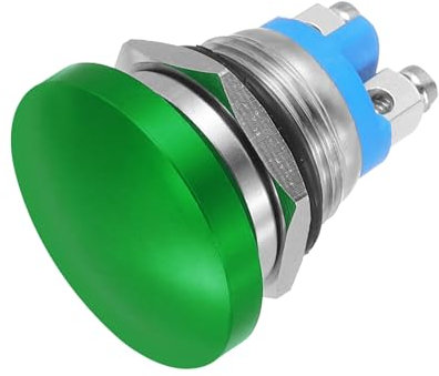 sourcing map 1PCS 5A 250V AC 16mm 5/8 Momentary Mushroom Head Push Button Switch Green 1NO Waterproof IP65 SPST Installing Domed Round 2 Screw Foot Switch