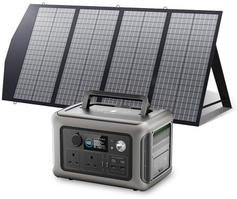 ALLPOWERS Portable Power Station R600 with 140W Foldable Solar Panel, 2x 600W AC Output/299Wh LiFePO4 Battery, 100% Charged in 1 Hour Solar Generator, USB-C 100W Home Backup Power, Camping RVs
