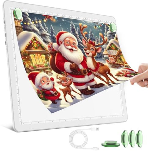 TOHETO A3 Leuchttisch für Diamantmalerei, Wiederaufladbares Ultraheller Leuchtkasten zum Zeichnen, Aufladbar LED Licht Pad zum Nachzeichnen, Kabelloses Lichtplatte Lichttafel zum Skizzieren (Weiß)