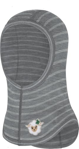 normani Baby Woll Sturmhaube Thermo Balasclava Schlupfmütze aus Wolle Wintermütze Skihaube Unterziehmütze Sturmmaske aus 100% Merinowolle von 0 bis 8 Jahre Farbe Grau gestreift Größe 80/92