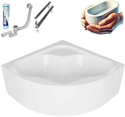 ECOLAM Vasca da bagno Selma 150 x 150 cm con isolamento, vasca da bagno termica ecoThermoPro, protezione termica, isolamento acustico, vasca angolare simmetrica + rivestimento in acrilico, scarico