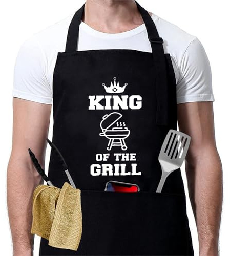 RCYHCY Tablier Barbecue Homme, Tablier de Cuisine pour Homme, Tablier Cuisine Personnalisé, Tablier Barbecue, Noir Tablier Cuisine Professionnel, pour Barbecue Fête, Fête des Pères, Anniversaire