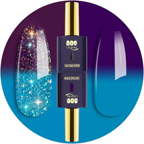 YTD Likomey UV LED Gel-lack Nagellack Kit,2 Pcs 15ml Temperaturfärg Set,Färgskiftande Manikyr Gel Polish,Kameleontfärg Gellack-Turkos till Djup Lila
