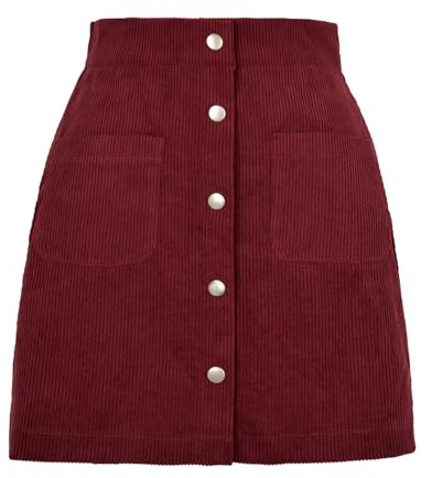 FUNSEED Jupe courte taille haute décontractée en velours côtelé avec boucle solide pour femme, rouge vin, Taille XL