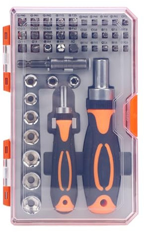 CHEOTIME Ratcheting Screwdriver Set,Screwdriver 42 in 1 Ratchet Wrench Set with Rotatable Ratchet Handles ＆ Storage Case, Household Repair Tool Kits for Bike