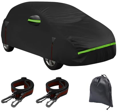 Funda impermeable para coche para Fiat Panda 2012-2024, 6 capas al aire libre, todo tipo de clima, protección contra el sol, lluvia, rayos UV, polvo con cremallera de puerta, forro de algodón, correa