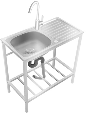 Fregadero independiente para exteriores, fregadero de acero inoxidable con mueble inferior, lavabo, adecuado para comedores, cocinas y garajes.
