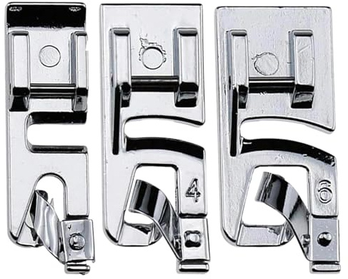 Sewing Machine Presser Feet Set, 3 Pcs Universal Rolled Hemmer Feet Kit with 3mm/4mm/6mm Sizes - Compatible with Brother, Janome, Singer & Most Domestic Sewing Machines
