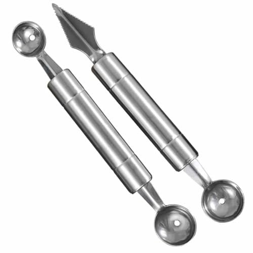 Juego de cortadores esféricos: juego de 2 piezas con cortador esférico y herramienta para tallar, cuchara para melón de acero inoxidable, cortador de fruta y melón multiusos, extractor de semillas