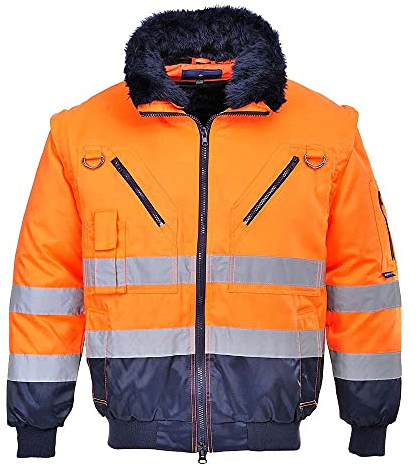 Portwest HI-Vis 3-in-1 Pilot Jacket, PJ50ONRXL, Colour: Orange/Navy, Size: XL