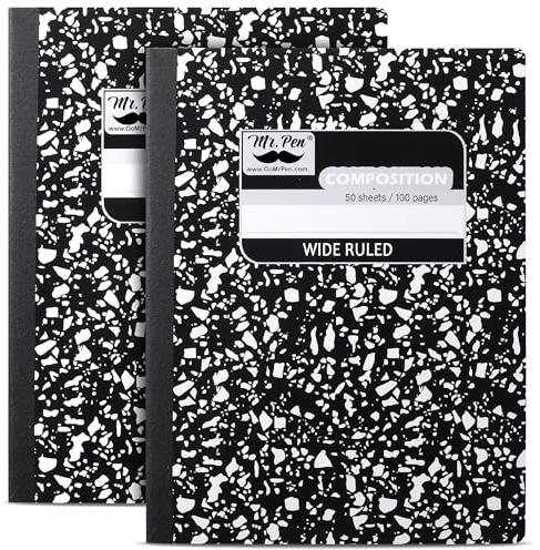 Mr. Pen- Composition Notebook, 2 Pack, Wide Ruled, 50 Sheets, 9.75 x 7.5 | Black Marble, Composition Book, Notebooks for School, Wide Ruled Composition Notebook, Journal Notebooks, Writing Notebooks