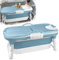 LZQ Faltbare Badewanne Erwachsene Mobile Badewanne mit abnehmbar Abdeckung Armlehne Seifenkorb PP+TPE Faltbadewanne Klappbare Badewanne für Badezimmer SPA, 118x62x53cm, Blau