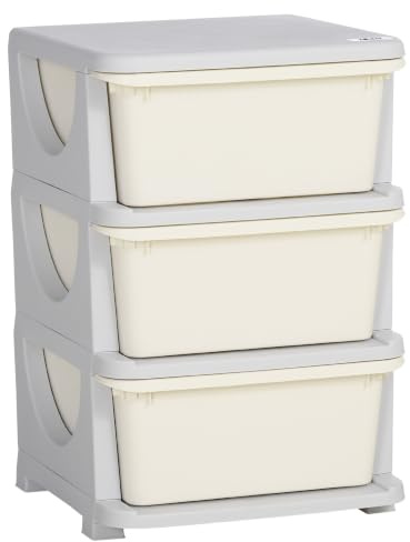 HOMCOM 3 Drawers Plastic Kids Storage Units 3 Tier Children Toy Chest Cream | Nursery, Playroom, Bedroom, Toy Storage Unit