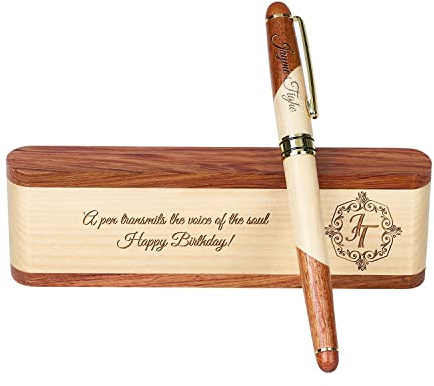 Ensemble de stylos en bois gravés, stylo exécutif et boîte avec personnalisation gratuite, stylo à bille avec étui pour cadeau (C)