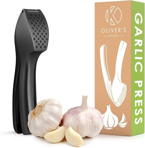 Oliver's Kitchen ® Presse Ail Premium - Hachoir et Broyeur Super Facile à Utiliser et à Nettoyer - Écrase l'Ail et le Gingembre sans Effort (pas besoin d'éplucher) - Solide et Durable à Vie