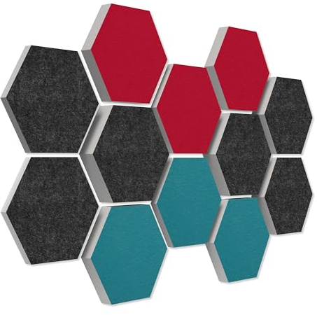 platino24 Schallabsorber COLORE aus Basotec G+ I Akustikpaneele mit Akustikfilz I 3D Wand-Paneele mit 12 Waben in Multicolor I Akustikplatten zur Schalldämmung in Büro, Studio & Wohnung