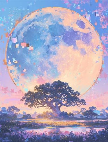 Diamond Painting Groß XXL Mond 100x132cm, 5D Baum Diamond Painting Erwachsene Groß,DIY Diamant Painting Bilder Groß Kreuzstich Kunst Malerei Bastelset für Zimmer Deko Wohnzimmer, Geschenke für Frauen