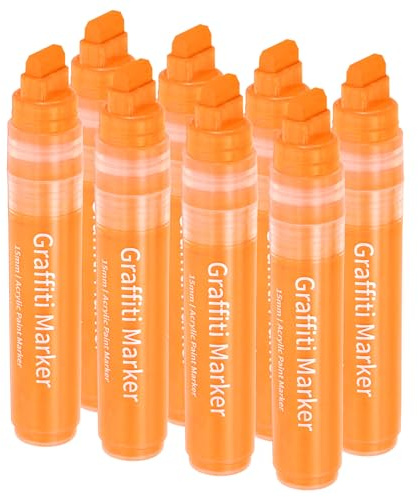 PATIKIL 8 Pcs Graffiti Markers, 15mm Orange Poster Marker Thick Acrylic Paint Markers Pen Big Permanent Markers Large for Rock Painting Stone Glass Wood Canvas Poster Sign Ceramic