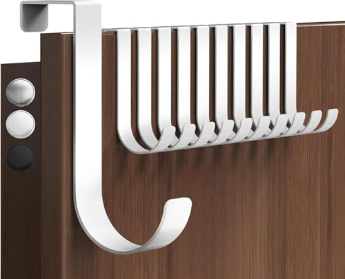 Menz Ganci per porta da appendere, set da 10 pezzi, colore bianco, in acciaio inox, ganci utilizzabili singolarmente, a forma di J, appendiabiti da porta stabile con elevata capacità di carico,