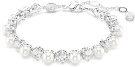 Swarovski Matrix Tennis bracelet, Crystal pearl, Round cut, White, Rhodium plated