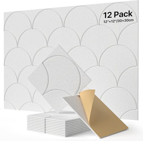 Soundsbay 12 placas acústicas autoadhesivas, aislamiento acústico, absorbentes acústicos, paneles acústicos de poliéster para aislamiento acústico, placas de aislamiento acústico para tratamiento