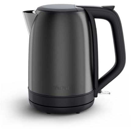 Tefal Subito Electric Kettle, 1.7L, Fast Boiling, Cordless Kettle, Water Level Window, 2,400W, Brushed Steel Finish, Removable Anti-Scale Filter, Stainless Steel Pour Spout, KO5S08G0, Black