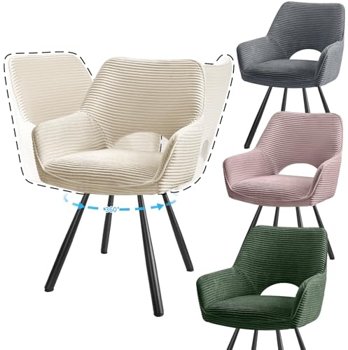JIJIAN 4er Set Esszimmerstuhl Drehbar mit Armlehne, Drehbar 360°, Küchenstuhl, Moderner Polsterstuhl mit Stoffrückenlehne für Küche, Esszimmer, Schlafzimmer, Farbmischung