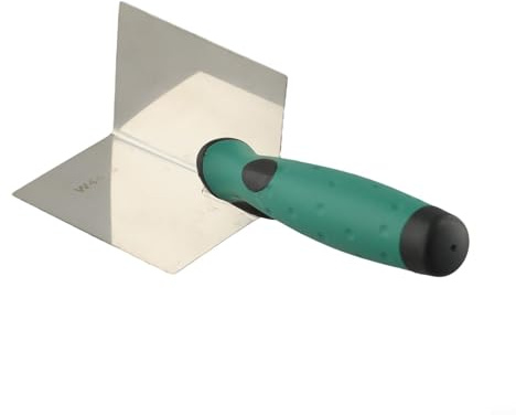 Paleta de esquina de acero inoxidable para paneles de yeso y hormigón, herramienta de enlucido de ángulo de 90 grados con mango de goma antideslizante, interior y exterior (interior de 1 unidad)